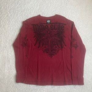 Y2K mma elite men's red‎ long sleeve thermal skull grunge sleeve hits cross M